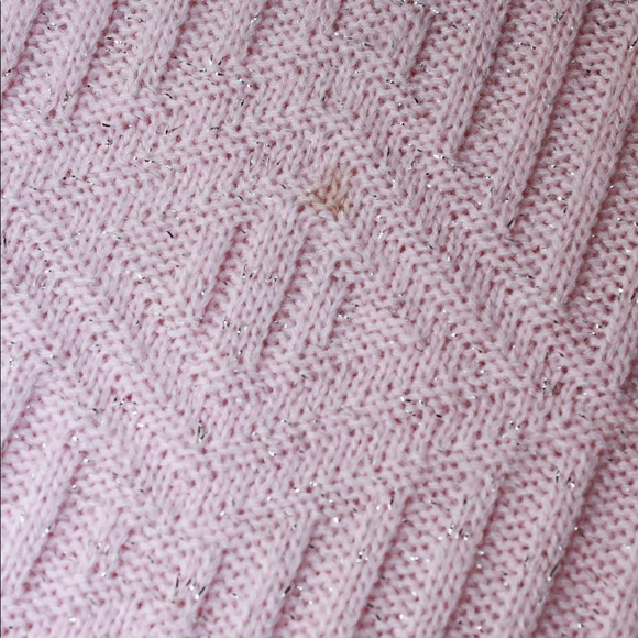 VTG 80s Baby Pink/Metallic Silver Acrylic Ribbed Mock Neck Chunky Knit Sweater - Picture 9 of 10